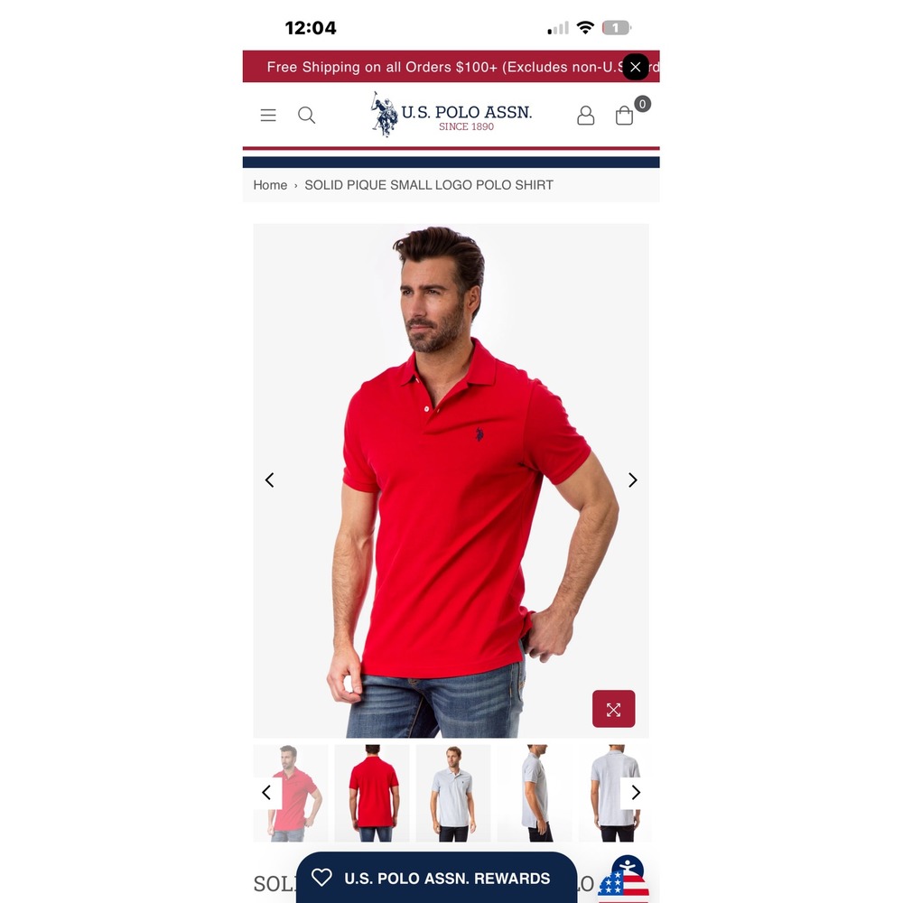 US Polo Assn Mens Red Solid Pique Small Logo Polo Shirt Size XL
